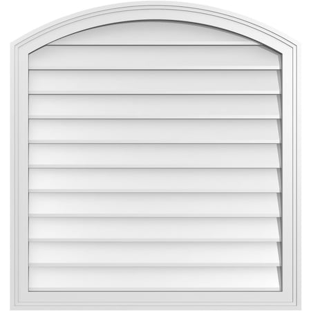 Ekena Millwork Arch Top Surface Mount PVC Gable Vent: Functional, w/ 2"W x 1-1/2"P Brickmould Frame, 32"W x 34"H GVPAR32X3402SF